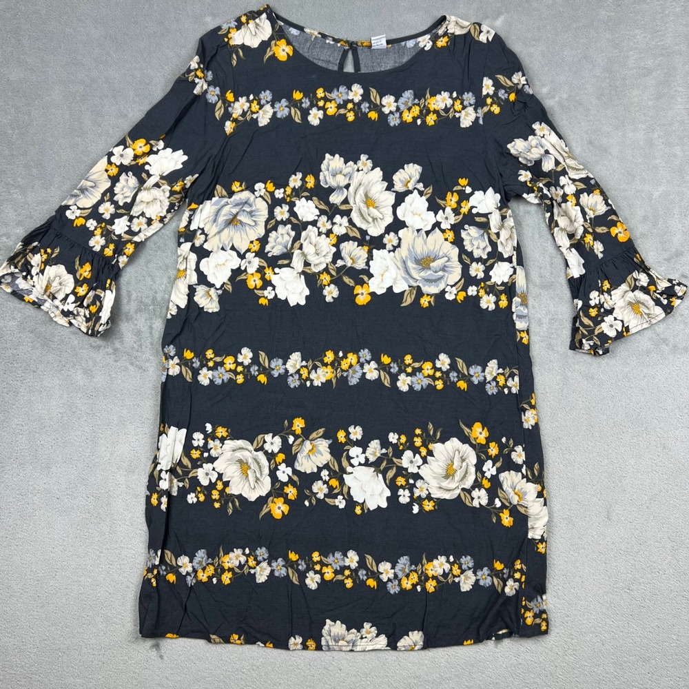Old Navy Shift Dress Women Medium Blue Gray Floral 3/4 Bell Sleeve Feminine Boho